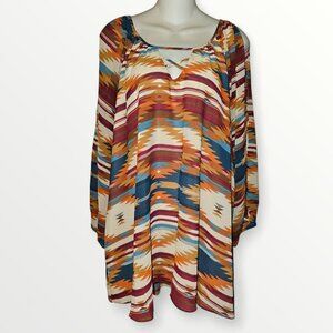 Cato Women’s 18/20W Cold Shoulder Split Sleeve Blouse Aztec Southwestern